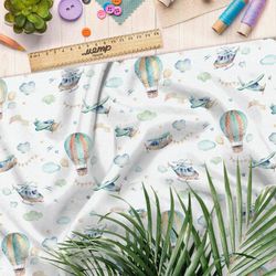 Ткань шелк Армани самолёты вертолёты воздушные шары