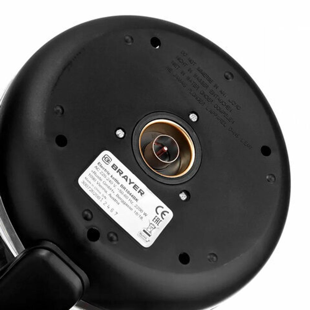 Чайник BRAYER BR1044BK, 2 л, 2200 Вт, закрытый нагревательный элемент, стекло, черный