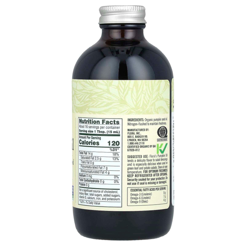Flora, сертифицированное органическое тыквенное масло, 250 мл (8,5 жидк. унции)