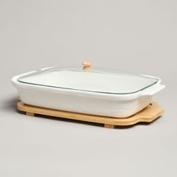 БЛЮДО ДЛЯ ВЫПЕКАНИЯ И СЕРВИРОВКИ LEFARD "MUSE" СО СТЕКЛ.КРЫШКОЙ НА ДЕР.ПОДСТАВКЕ 34,5*21*11СМ 1400МЛ