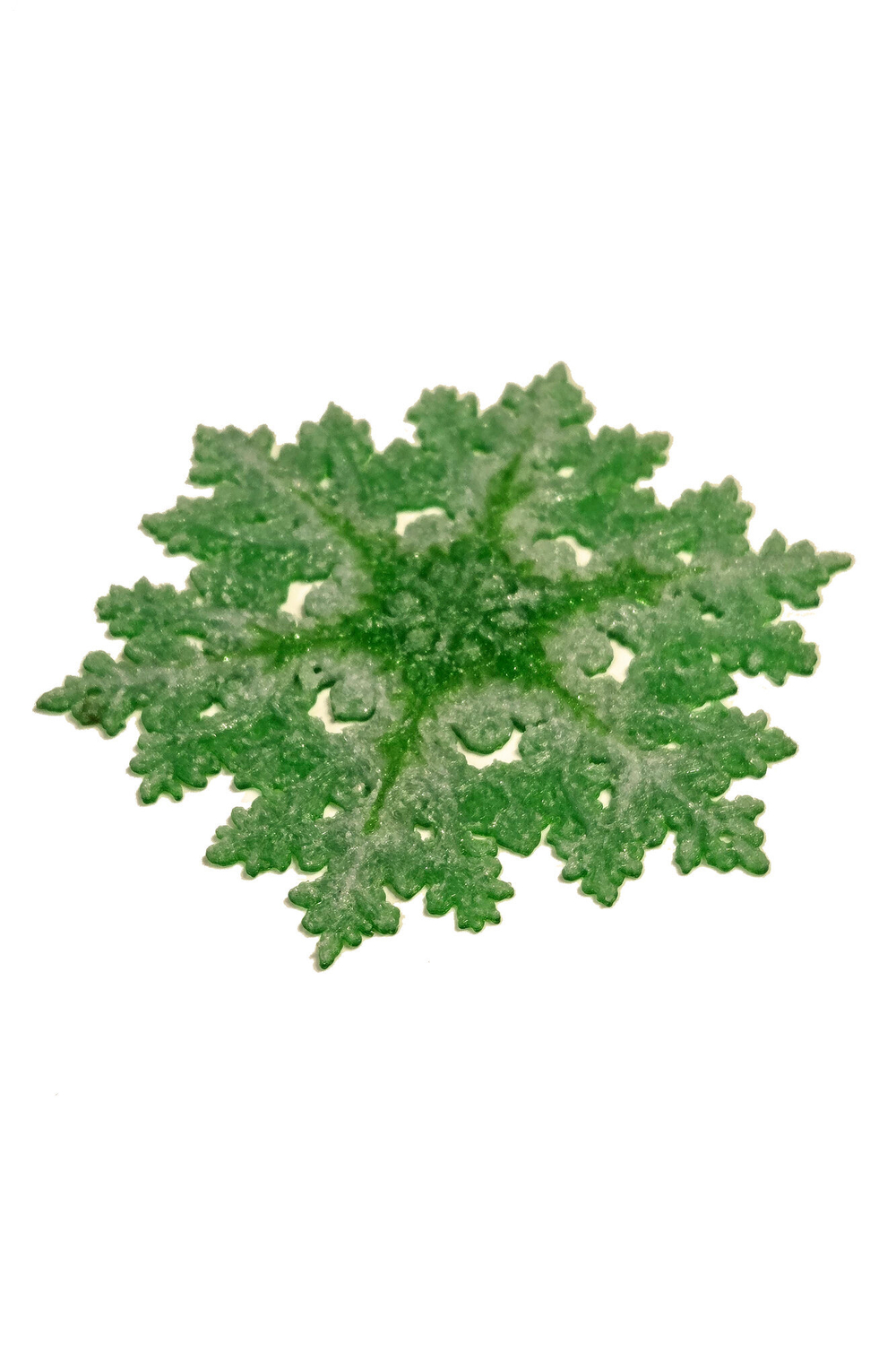 Новогодний магнит на холодильник снежинка, 3D печать, 10 см., зеленая