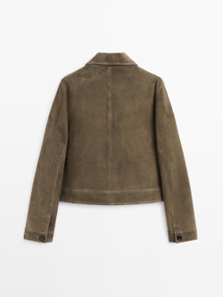 Massimo Dutti Короткая замшевая куртка, хаки