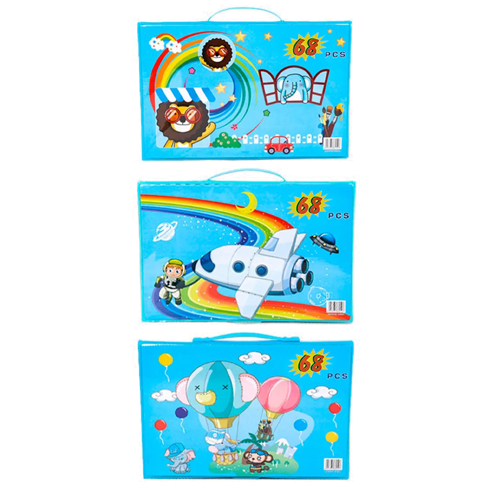 Детский набор для творчества и рисования 68 предметов, MC-Basir, подарочный художественный набор в чемоданчике (кейсе) для начинающих, голубой