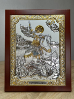 Георгий Победоносец, икона прямоугольная с рамкой, красное дерево 150х190