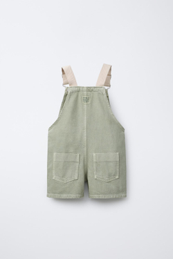 ZARA КОРОТКИЙ ХОЛЩОВЫЙ КОМБИНЕЗОН ИЗ ТВИЛА, СВЕТЛЫЙ ХАКИ