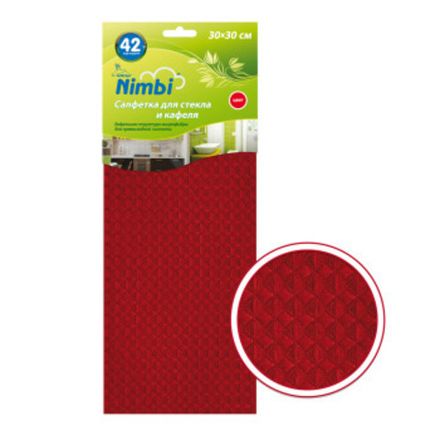 Салфетка  KOLIBRIYA Nimbi-42 Дом-Офис,  Вафельная 30х30см,  для Стекол,  Красная     (1/20)