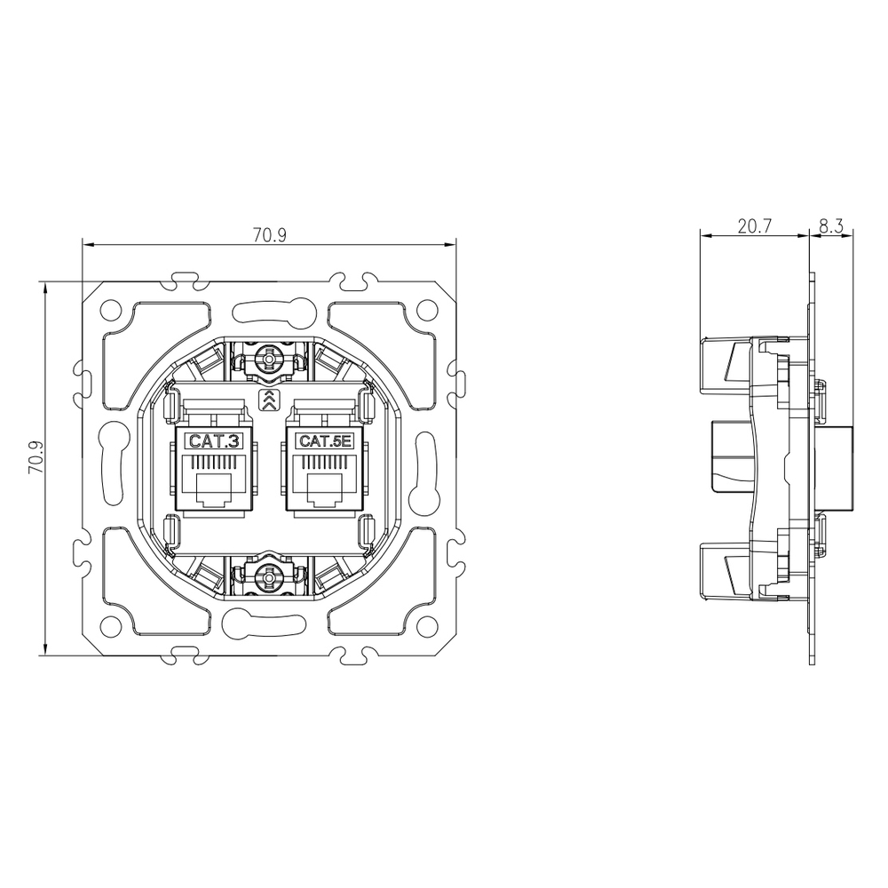 Механизм розетки RJ11 + RJ45 (двойная) cat.3/5e/ClassE-4/8, серия DB