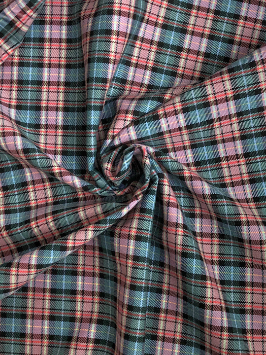 Костюмная принт клетка, розовый/голубой/черный