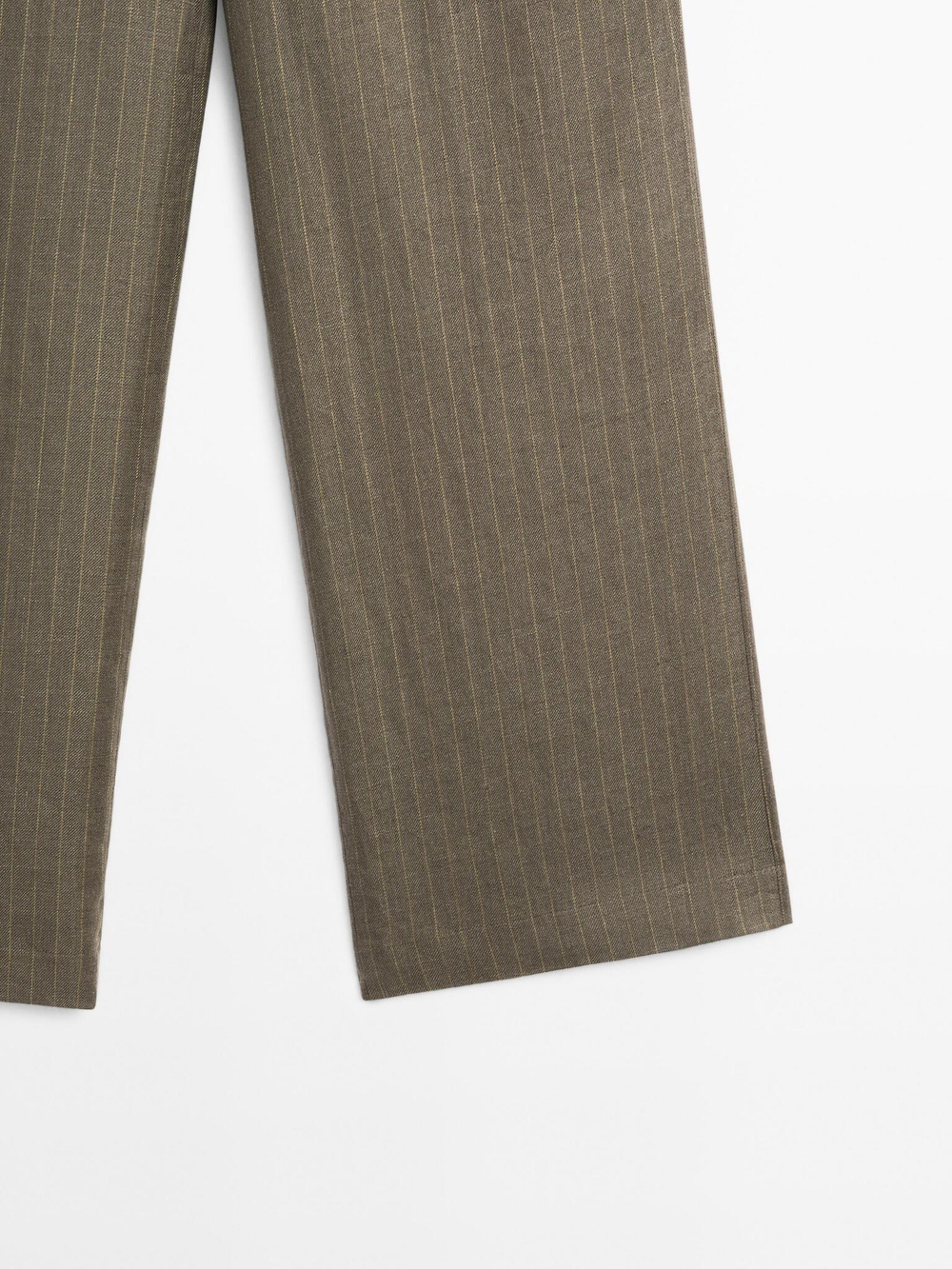 Massimo Dutti Брюки из 100% льна в полоску с пряжкой, серо-зеленый