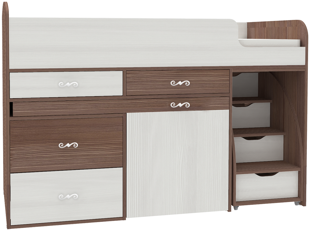 Кровать-чердак КарИВи Малыш 6 Бодего Темный Белое Дерево