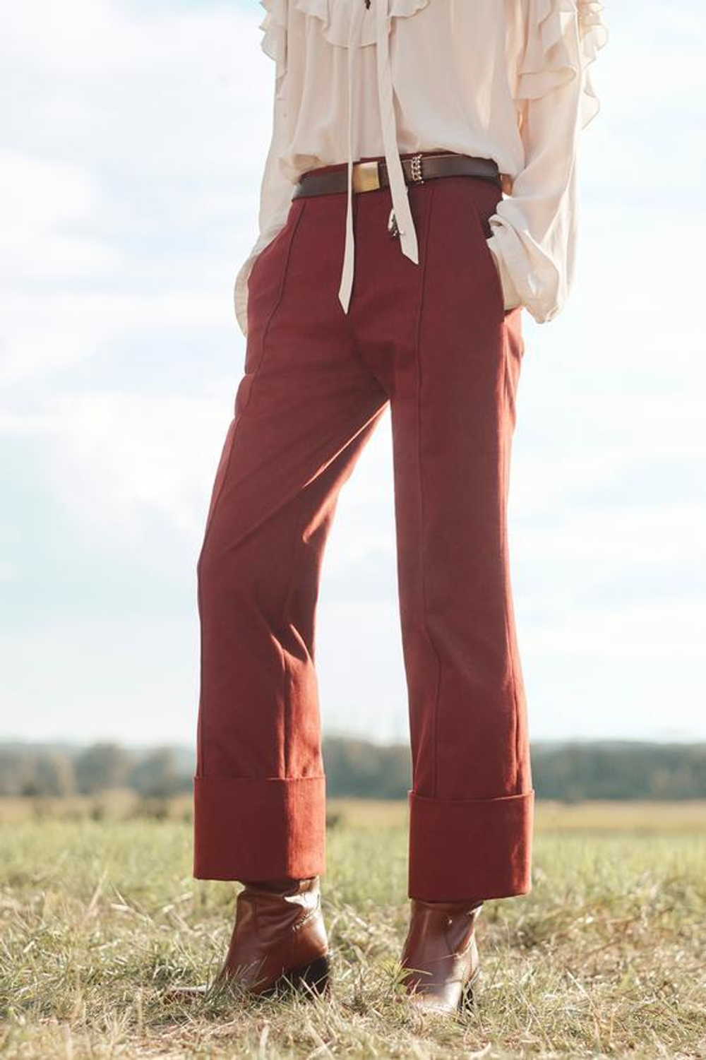 ZARA БРЮКИ-КАПРИ, ВИННЫЙ