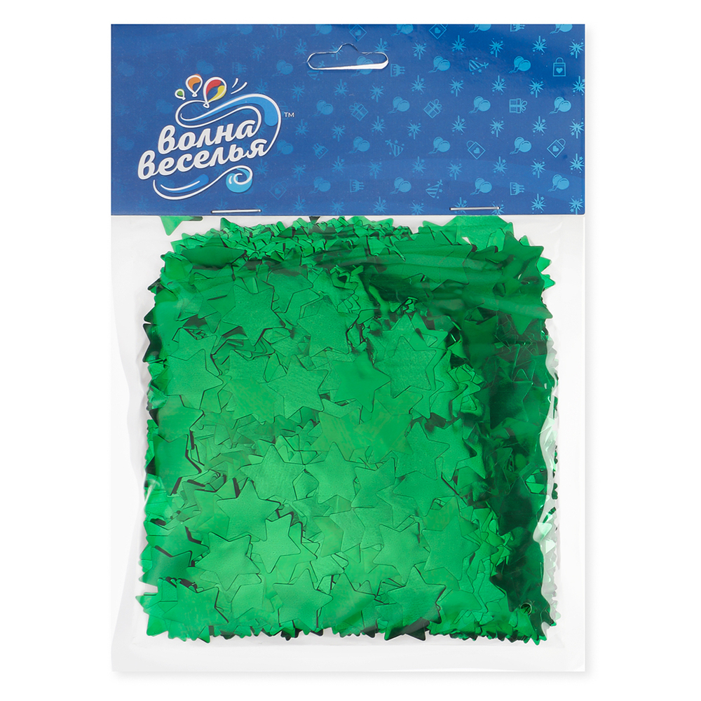 Конфетти фольга Звезда, Зеленый, Металлик, 1,5 см, 50 г.