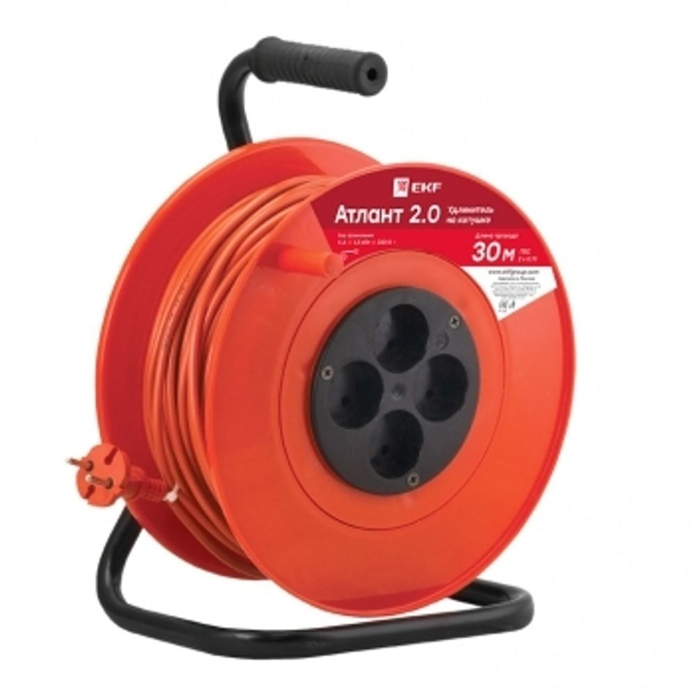 Удлинитель на катушке АТЛАНТ 1,3  кВт, 4 места, б/з  30 м 6 А