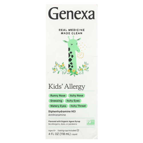 Genexa, Kids' Allergy, средство от аллергии, для детей от 6 лет, органическая агава, 118 мл (4 жидк. унции)
