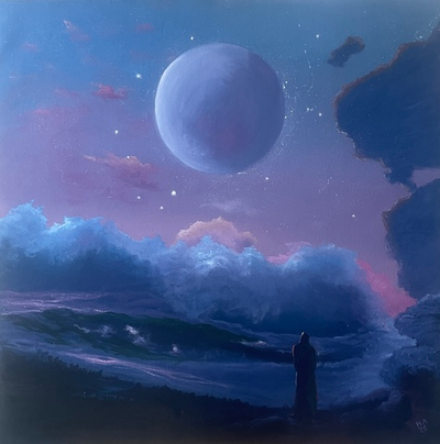 Картина маслом на холсте "Искатель" 75х75 см. Деревянный подрамник. Художник Наталия Осадчук