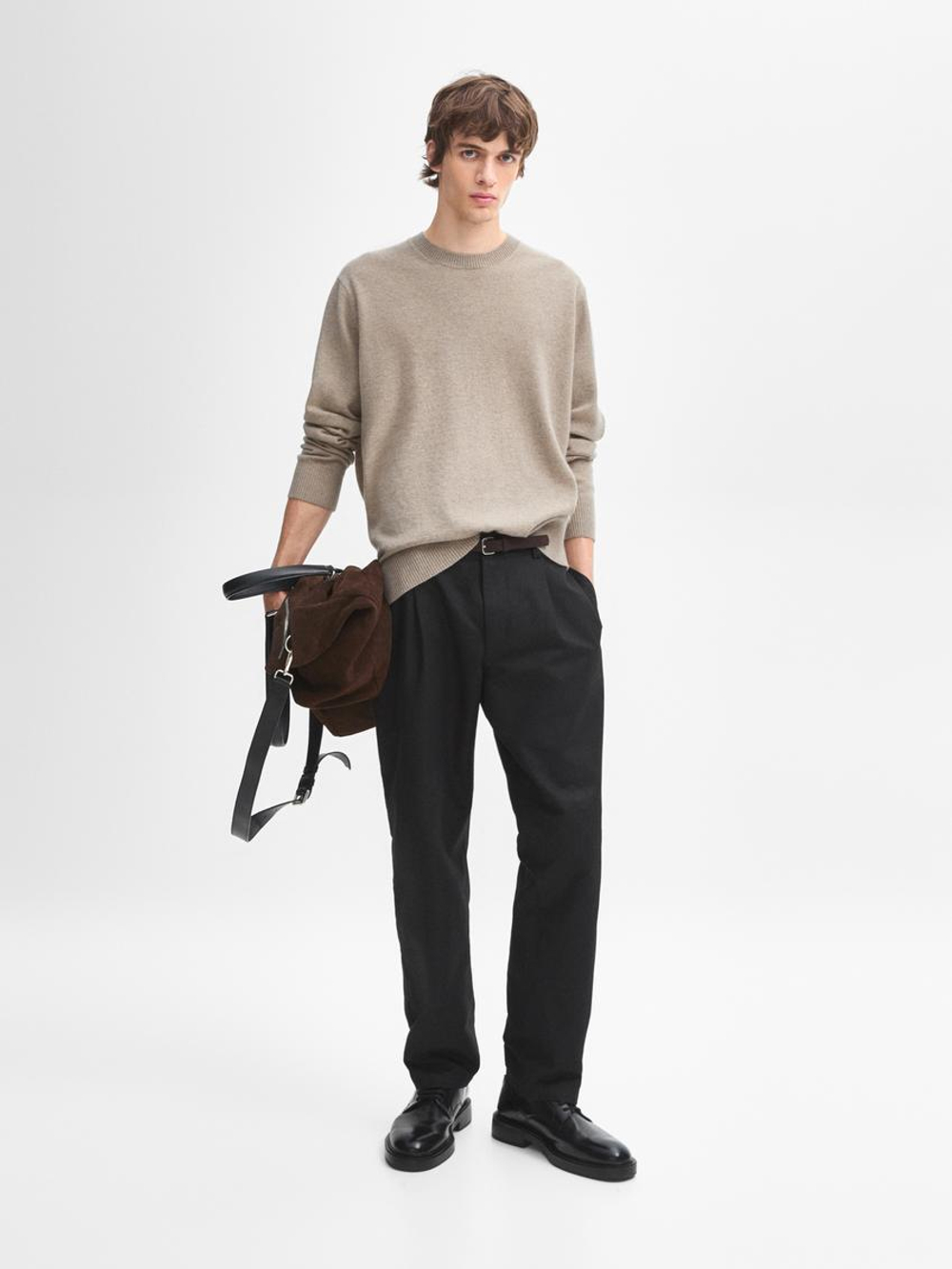 Massimo Dutti Джемпер из 100% кашемира с круглым вырезом, норка