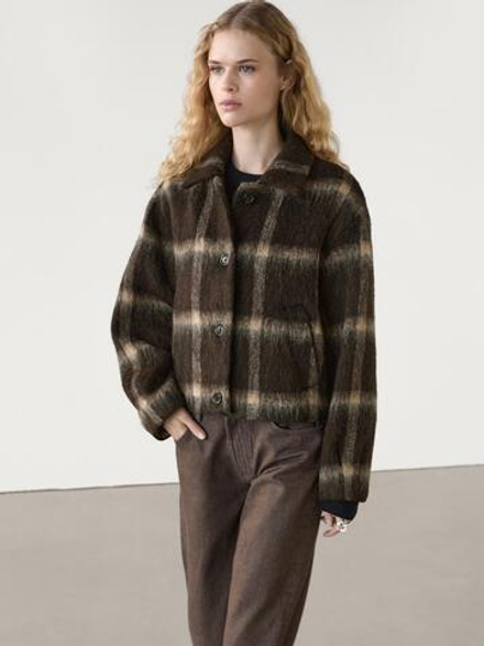Massimo Dutti Куртка в клетку с деталью из ткани, коричневый