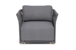 "Лугано" кресло плетеное из роупа, каркас алюминий темно-серый (RAL7024) муар, роуп темно-серый круглый, ткань темно-серая YB25-0027