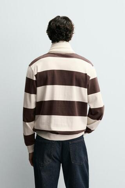 ZARA ТОЛСТОВКА В ПОЛОСКУ С КОНТРАСТОМ, КОРИЧНЕВЫЙ/ЭКРЮ