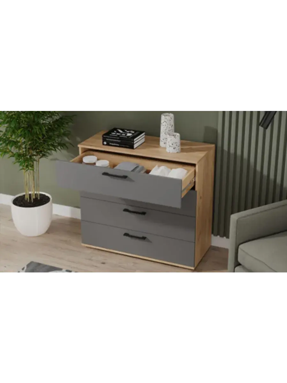 Комод для одежды Дуб Крафт золотой, Серый графит 92х41х84 см