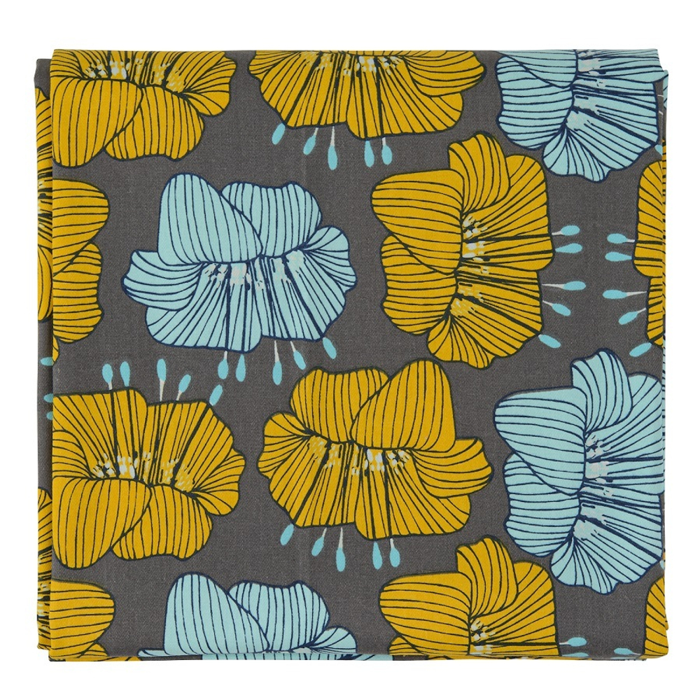 Скатерть из хлопка серого цвета с принтом Цветы из коллекции prairie, 170х250 см