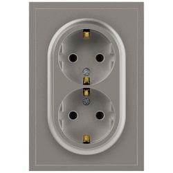 Розетка ЭРА Galaxy 15-2105-07 с заземлением двойная 2X2P+E Schuko со шторками IP20 16А-250В титан | Эра Galaxy