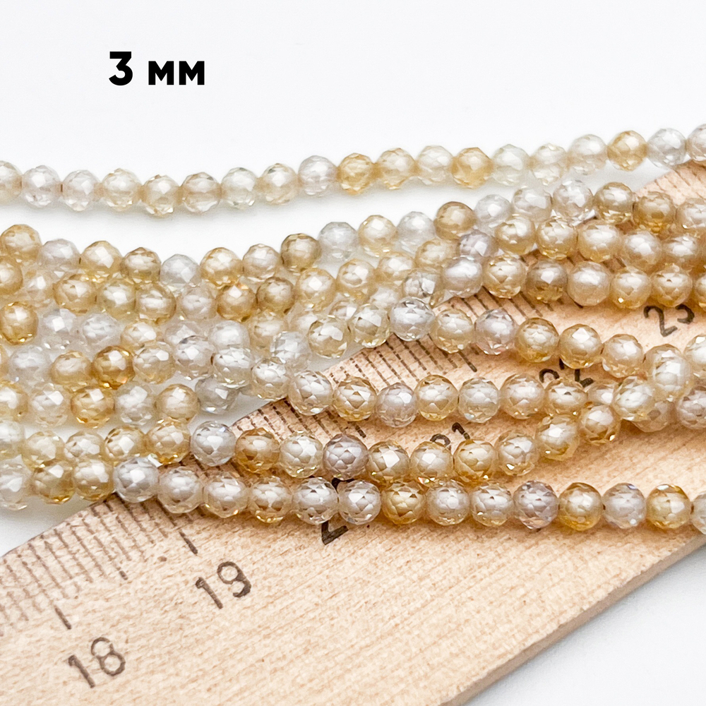 Фианит (кубический цирконий), цвет шампань, размер 3 мм, цена за нить 38 см