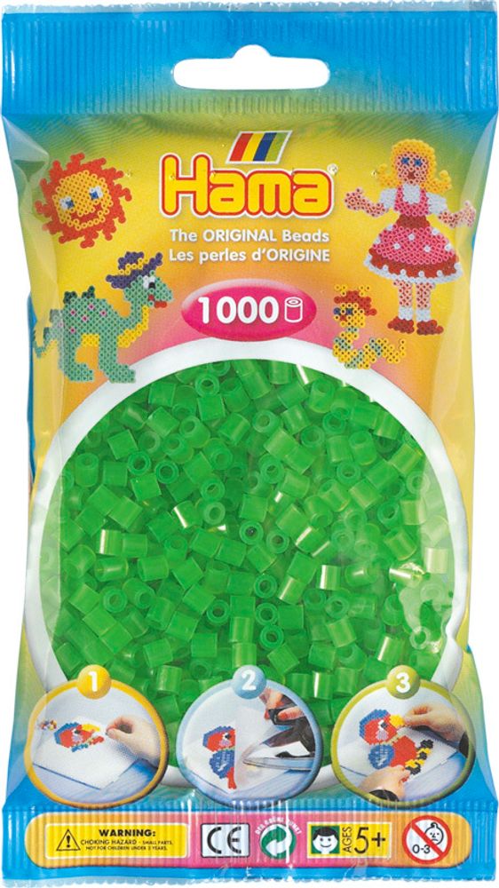Hama Бусинки для термомозаики MIDI зелёный неон, 1000 шт. (207-37)