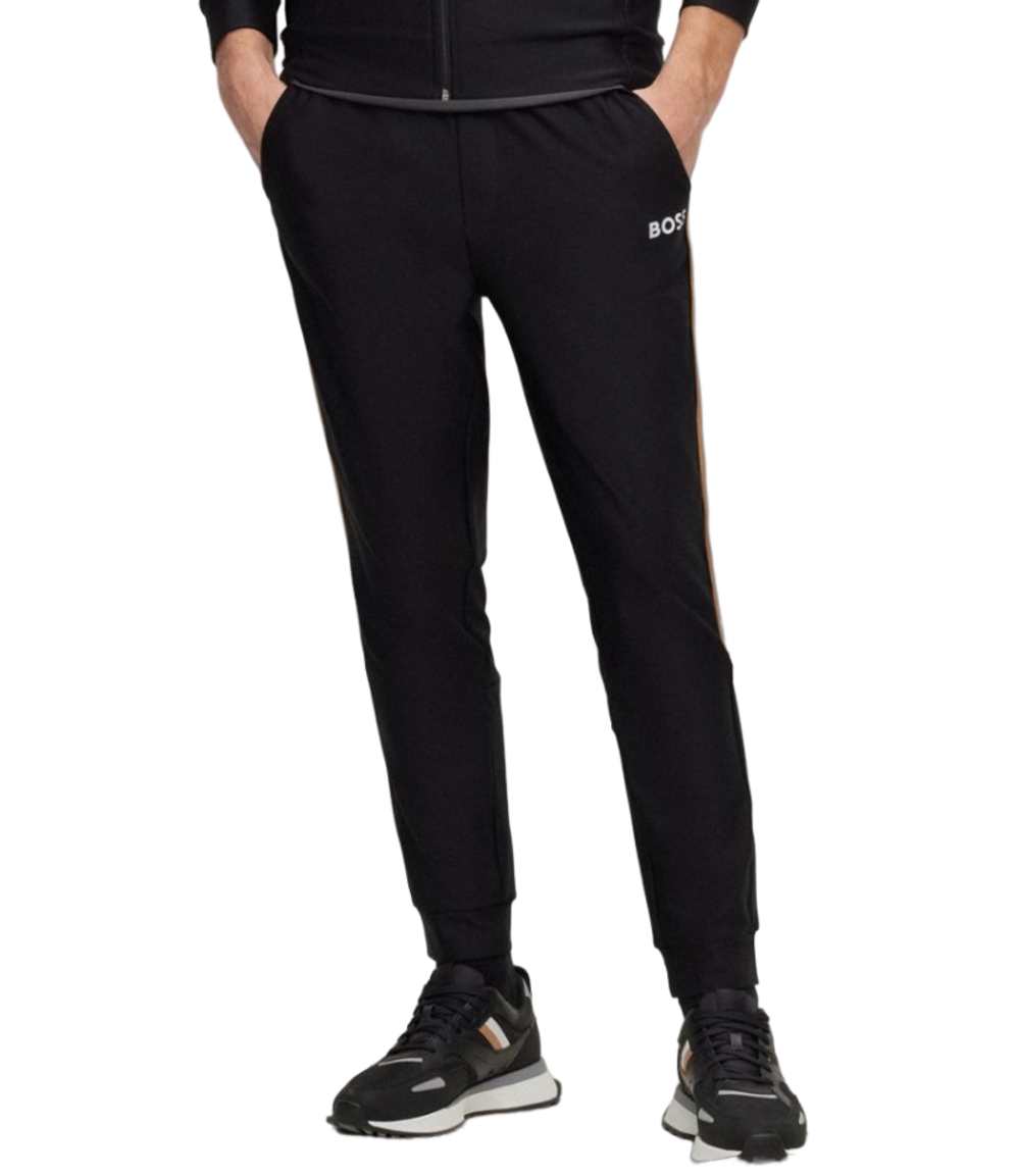 Мужские теннисные штаны BOSS x Matteo Berrettini Tracksuit Bottoms In Active-Stretch Fabric With Side Strip - черный