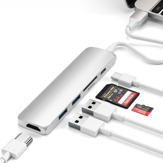 USB разветвитель Satechi Slim Multiport V2, серебристый (ST-SCMA2S)