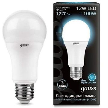 Лампа Gauss LED A60 globe 12W E27 4100K матовое стекло 102502212