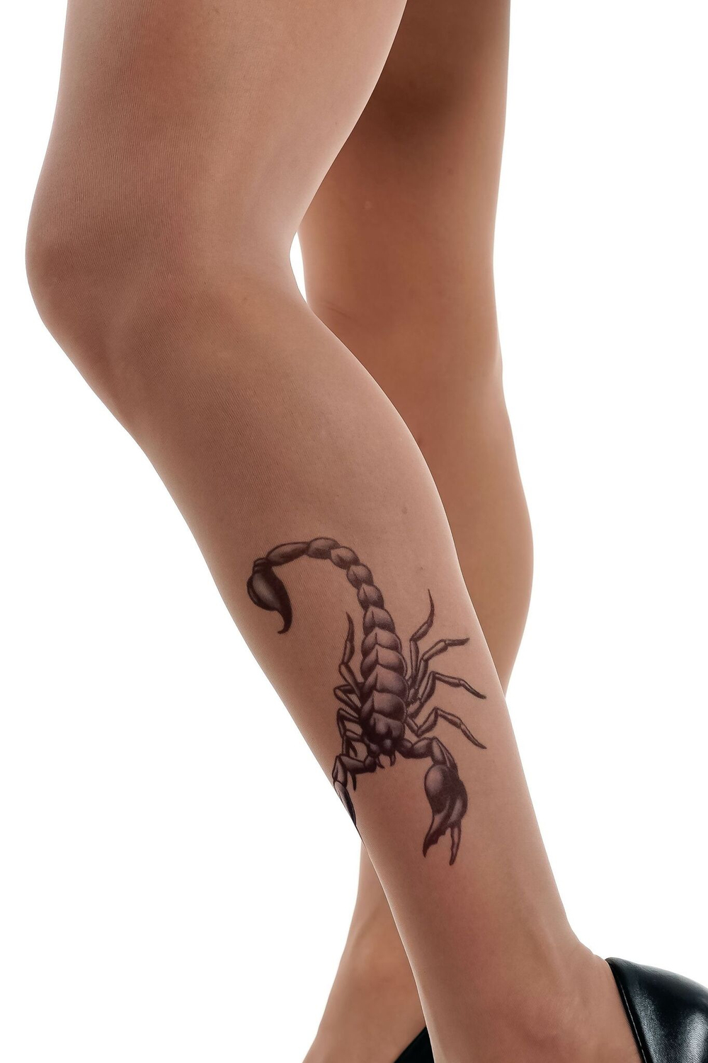 Колготки +size с имитацией тату-скорпиона на левой ножке (Размер: XL-XXL-XXXL) (Цвет: бежевый)