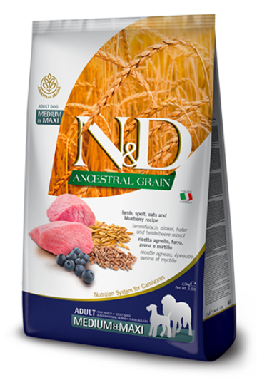 Сухой корм N&D Ancestral Grain Lamb & Blueberry Adult для собак средних и крупных пород