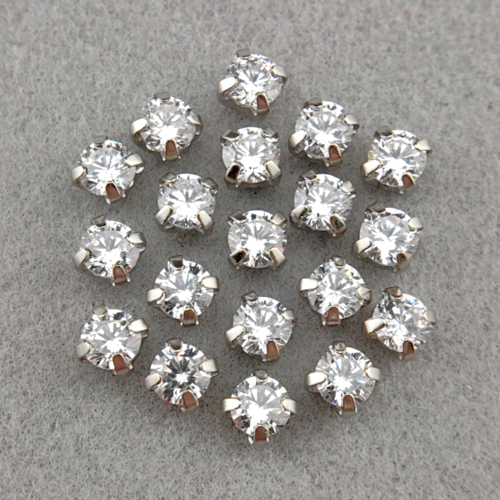 Фианиты шатоны в оправах, Crystal White/Platinum