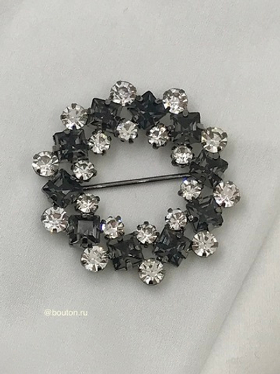 Пряжка стразы круглая черная