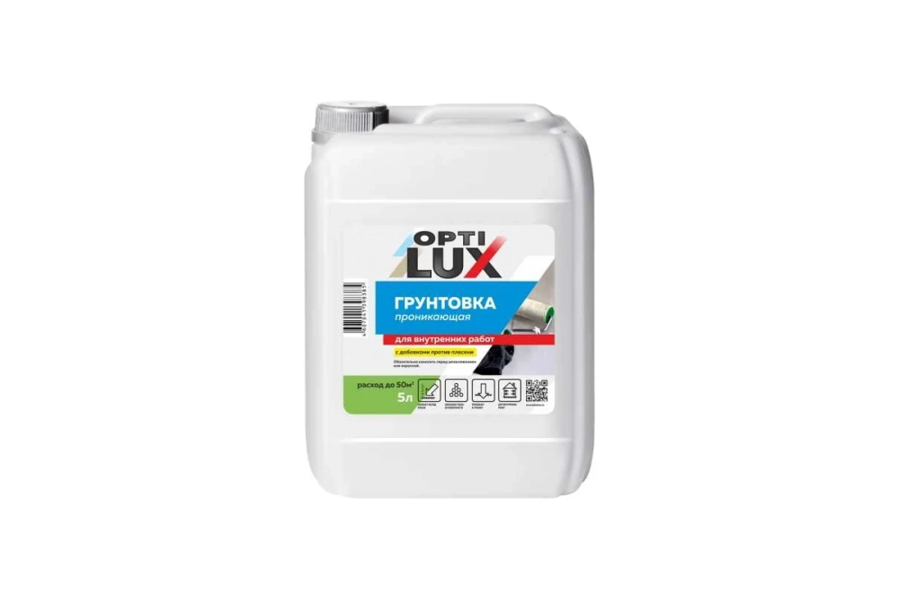 Грунтовка ОПТИЛЮКС проникающая, для внутренних работ, 5л 03060