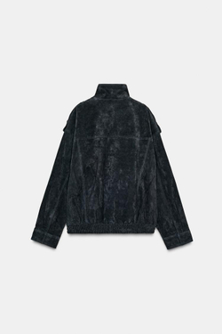 ZARA КУРТКА ИЗ 100% ЗАМШИ С КАРМАНАМИ, СИНИЙ