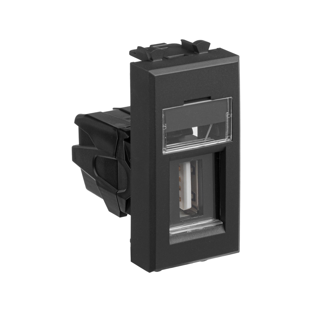 USB 2.0 розетка модульная, тип А-А, "Avanti", "Черный матовый", 1 модуль