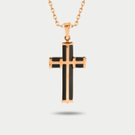 Православный крест из розового золота 585 пробы с каучуком для женщин (арт. 5055)