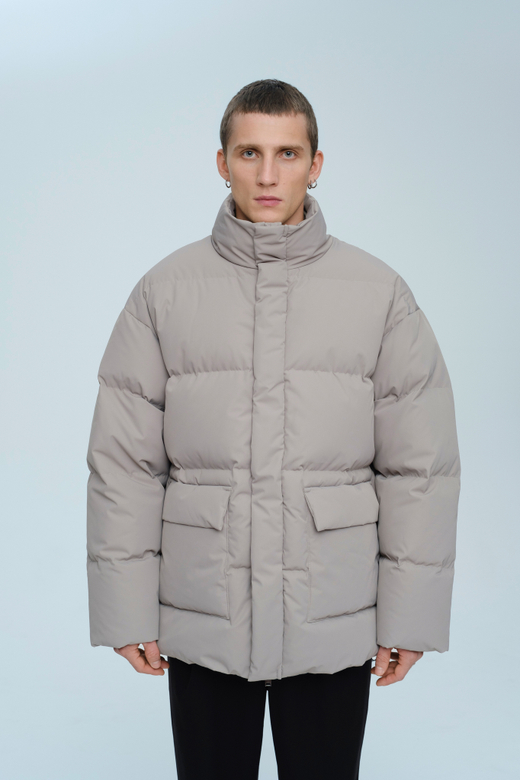 Пуховик удлиненный без капюшона | grey-beige