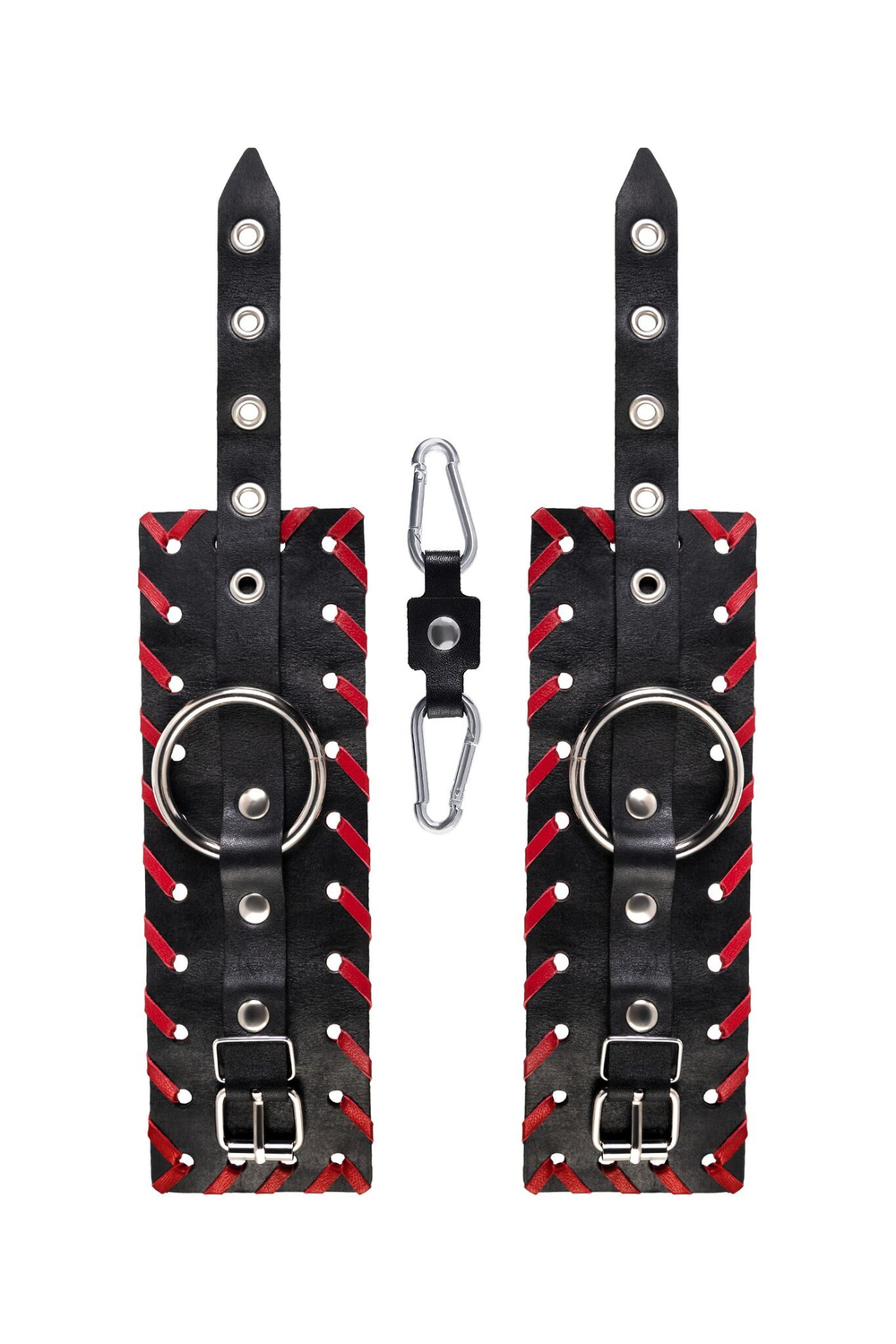 Черно-красные наручники из натуральной кожи (Цвет: черный с красным)