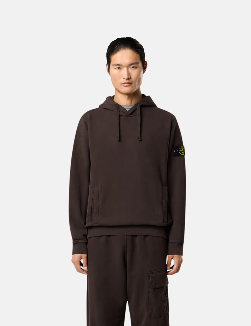 Stone Island Compass Brushed Cotton Jersey Hoodie Lead Grey