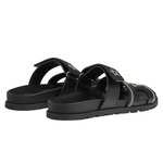 Hermes Chypre Leather Round Toe Open Toe Slippers Women's Black, H232142Z 02