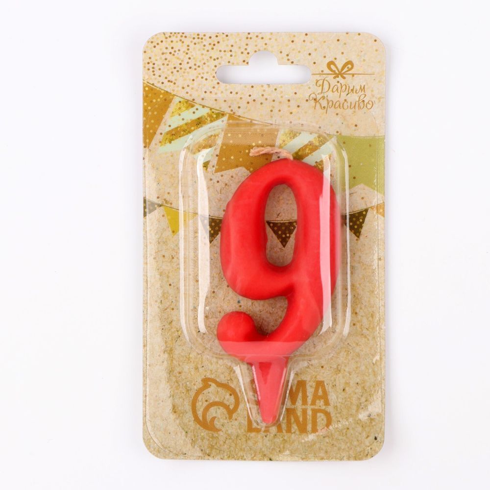 Свеча для торта цифра "Овал" "9", красная, 5,5 см