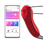 Красный вибратор в трусики Funtown Caleo с магнитным держателем-розой (Цвет: красный)