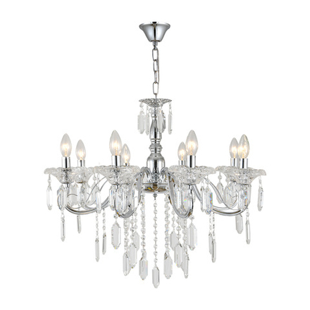 Люстра подвесная 8x40Вт E14, металл/хрусталь, хром/прозрачный