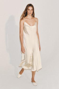 ZARA АТЛАСНОЕ ПЛАНЬЕ-КОМБИНАЦИЯ ZW COLLECTION, ЦВЕТ СЛОНОВОЙ КОСТИ