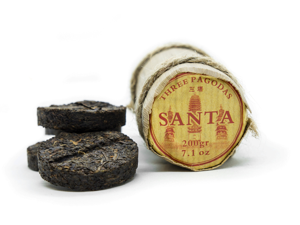 59277 Чай прессованный черный Пуэр Шу "Саньта Мини Чжутун" 100гр - 10 по 10гр