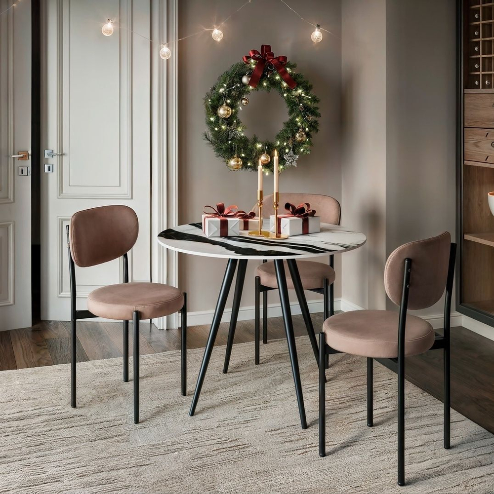 Стол круглый Nick 90, керамика глянцевая Panda White