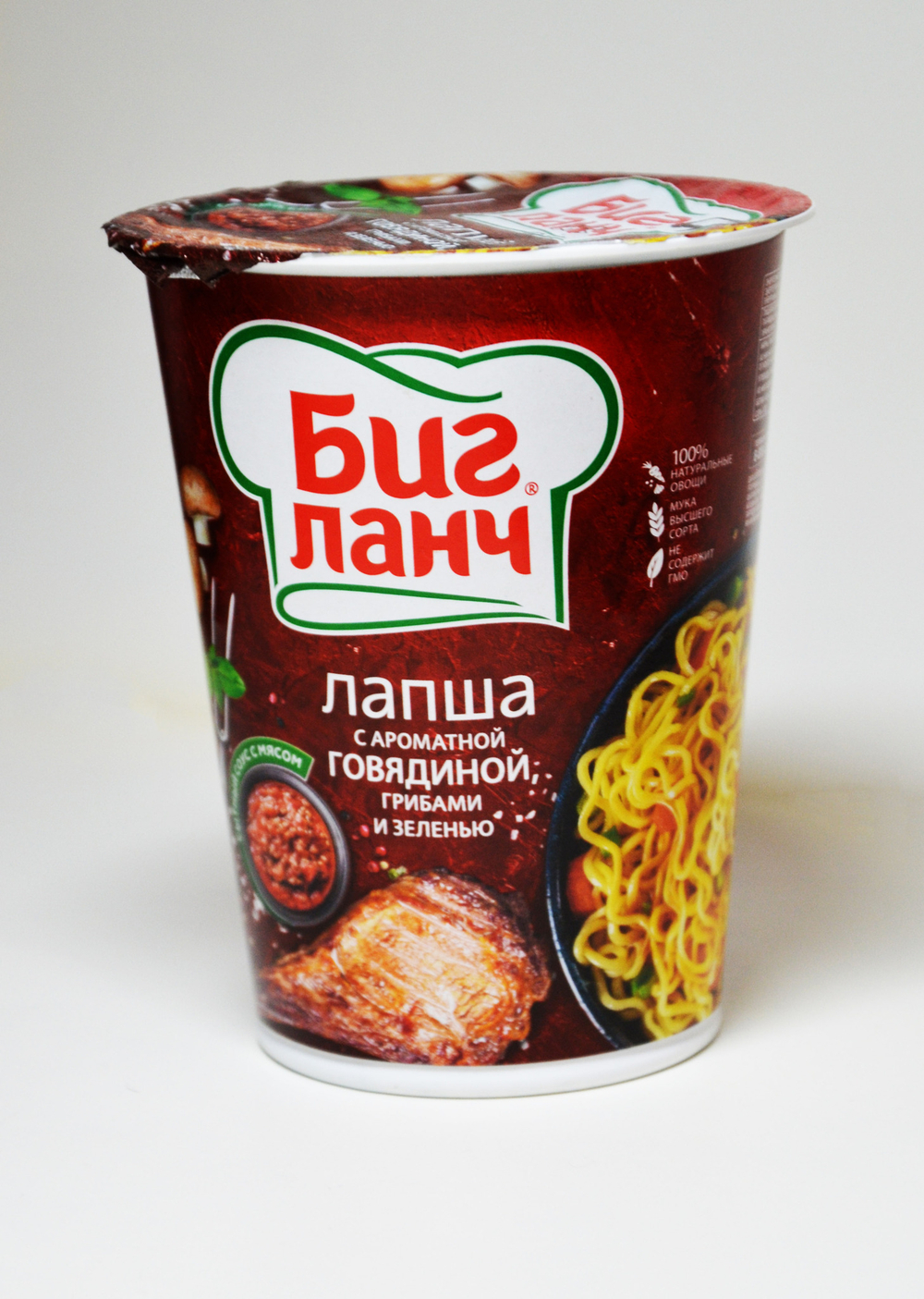 Лапша с ароматной говядиной грибами и зеленью Биг Ланч 90гр